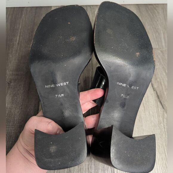 Vintage Nine West Esmeralda Black strappy square toe block heel sandal women 7.5 - Picture 7 of 8